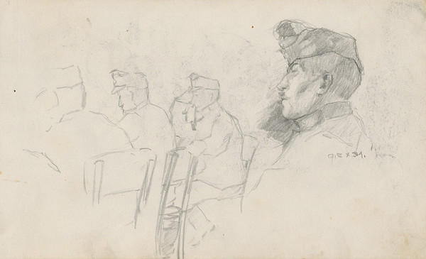 Július Koreszka – Hlava vojaka a sediaci vojaci zozadu 