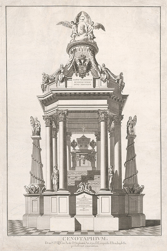Melchior Hefele: Castrum doloris cisára Leopolda II., 1792, medirytina Carla Contiho, Galéria mesta Bratislavy