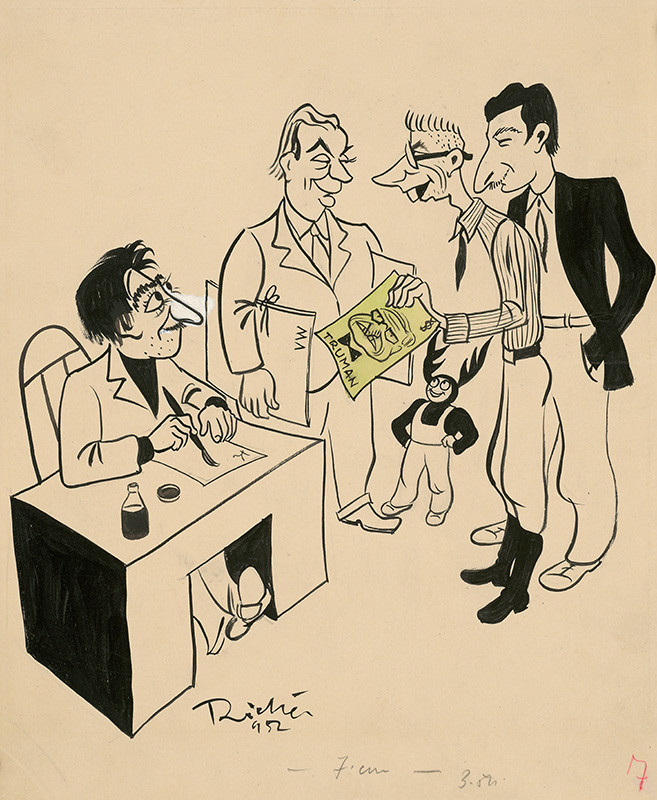 Alexander Richter: Karikaturisti Roháča smútia, 1952, Slovenská národná galéria
