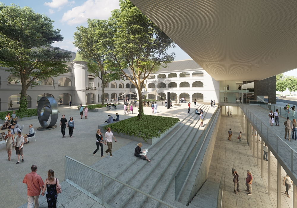 Víťazný návrh Martina Kusého a Pavla Paňáka na rekonštrukciu budovy SNG, vizualizácia nádvoria