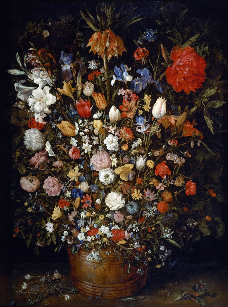 Jan Brueghel st. - Kvety v drevenej nádobe, 1606 - 1607, zbierka Arcivojvodu Leopolda Wilhelma