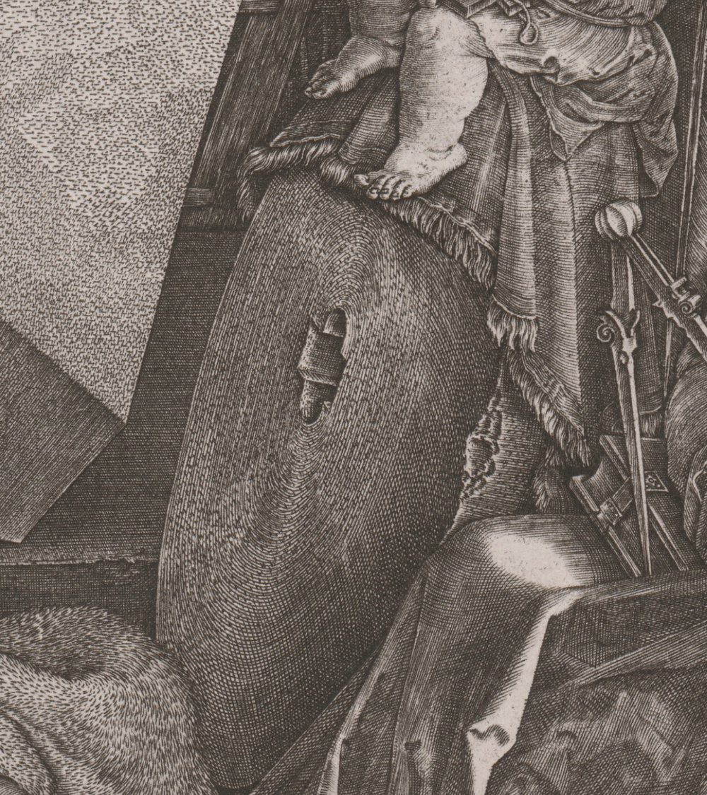 Albrecht Dürer (autor originálu), Johan Wierix (grafik) – Melanchólia, 1602, detail